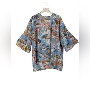 Christopher & Banks Tropical Lightweight Vacation Open Front Kimono Cardigan